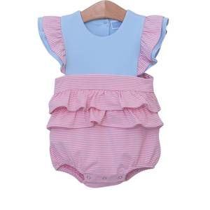 NEW TROTTER STREET KIDS baby girl's rosie bubble onesie in light blue stripe/pin